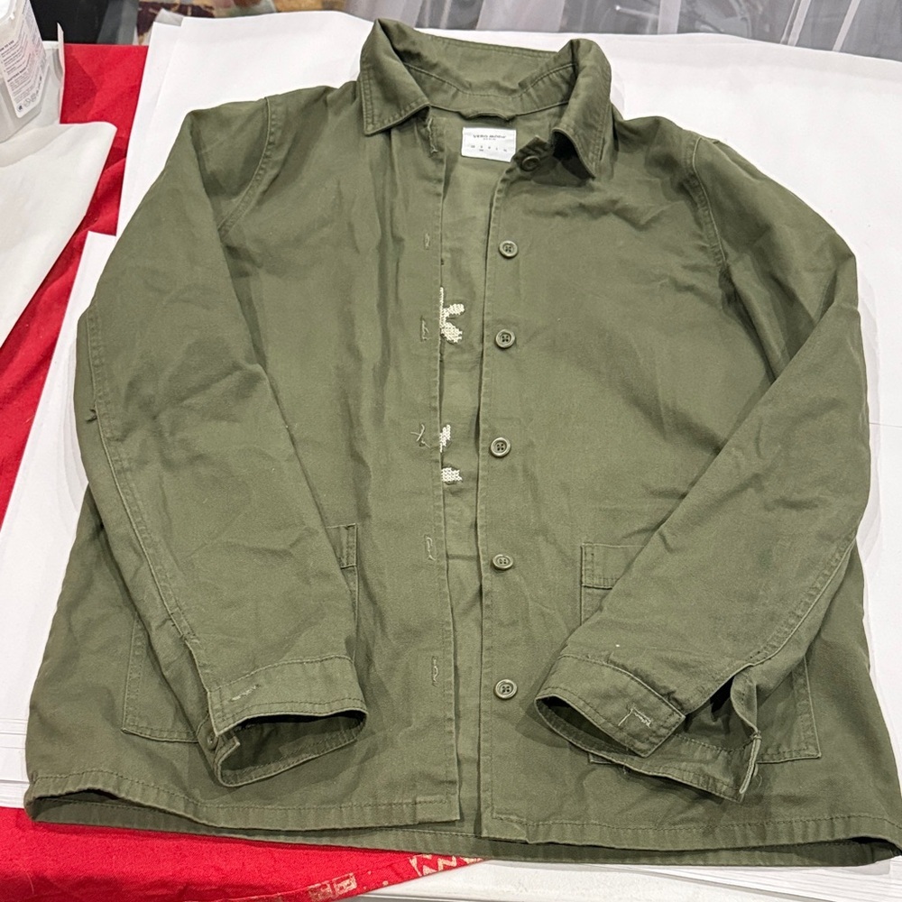Vero Moda Olive Button Down Shirt with beaded back detail